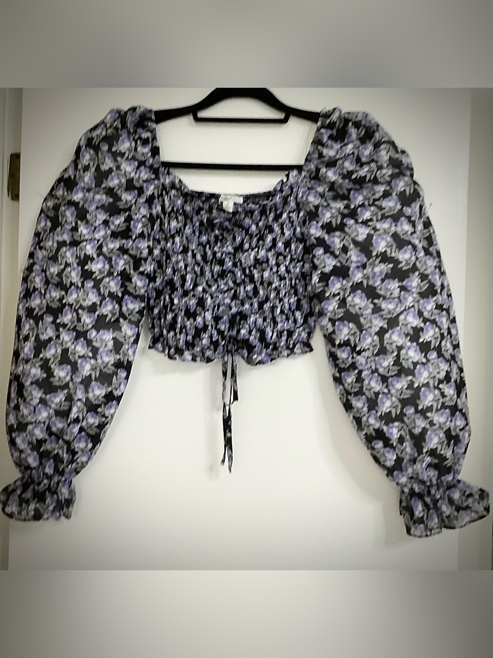 Papaya Black Lavender Floral Puff Sleeve Crop Top